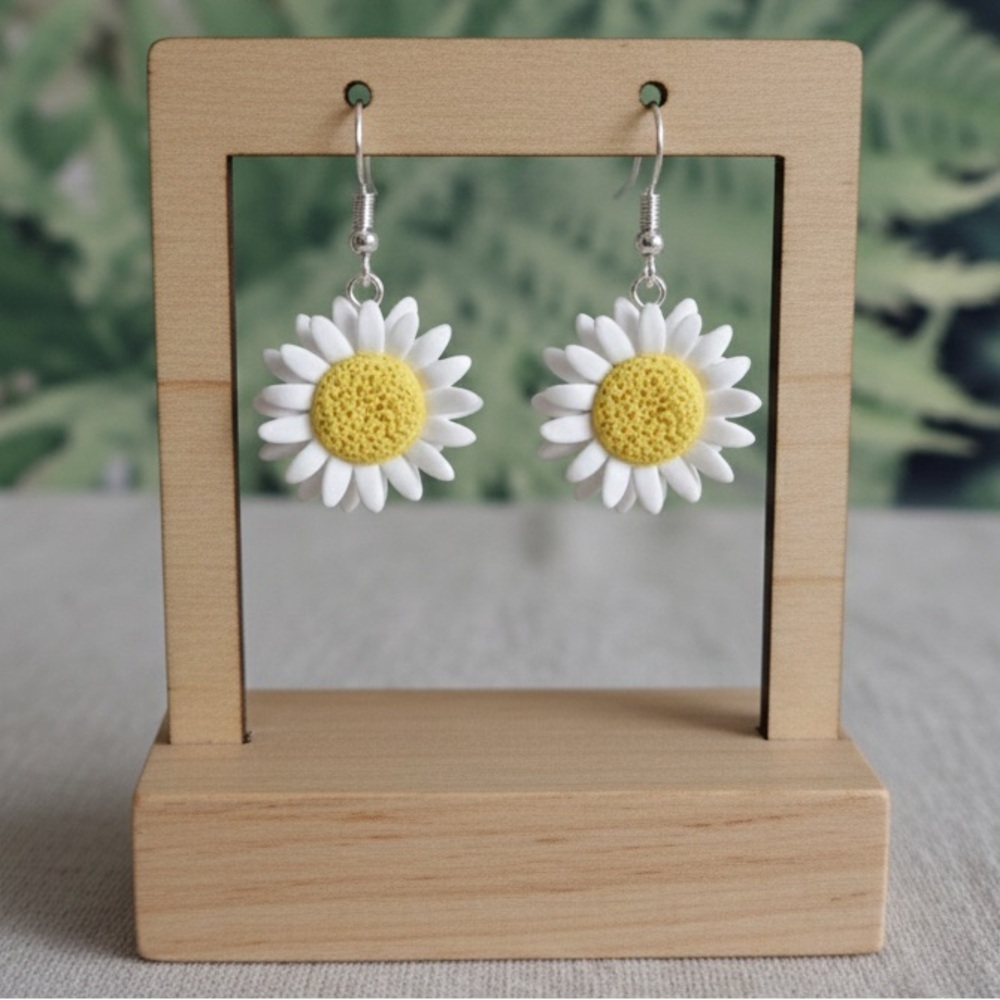 Daisy Flower Dangle - Handmade Earrings - Cottagecore Boho - White